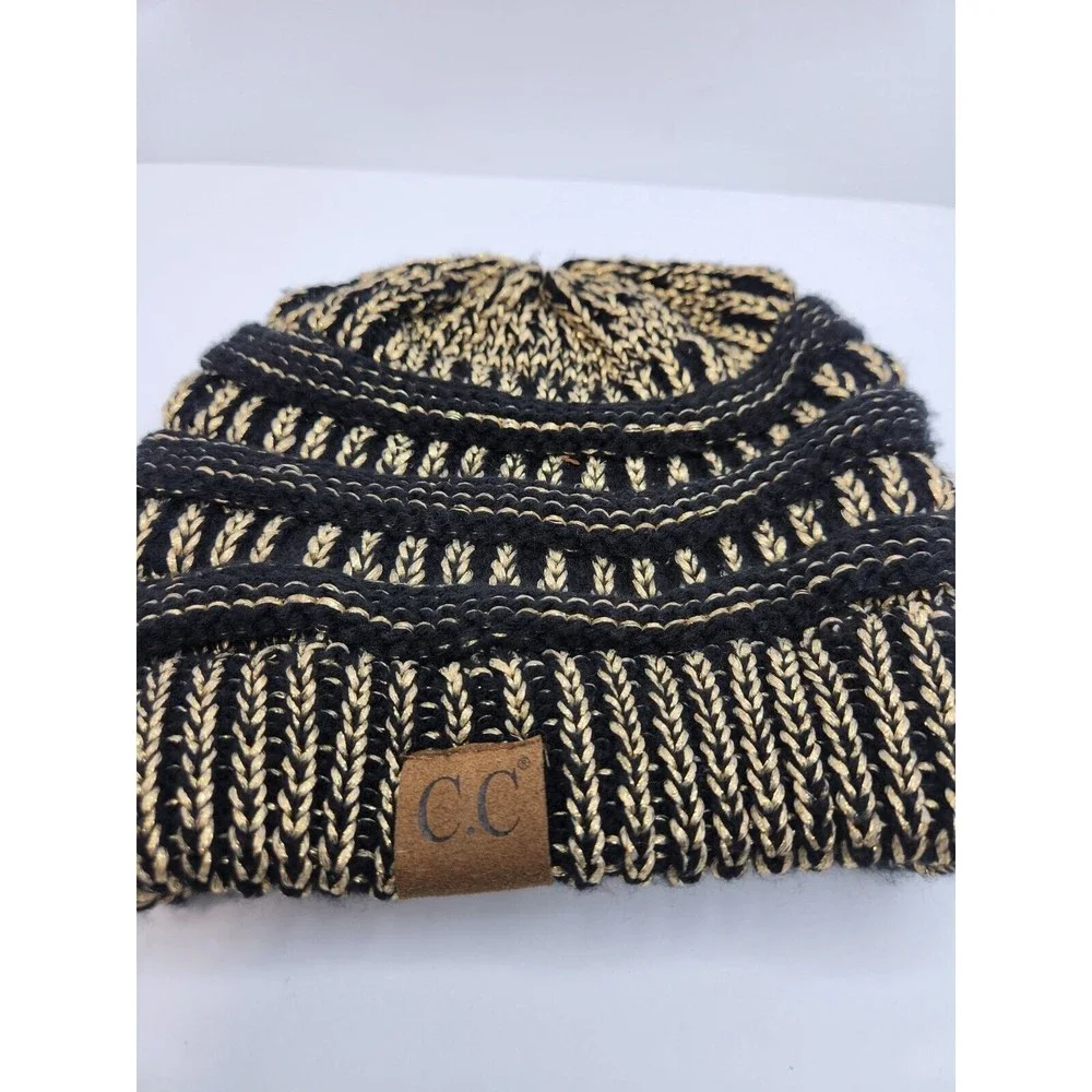 CC BEANIE Metallic Chunky Soft Stretch Cable Knit Beanie Skull Cap Hat - Picture 4 of 4